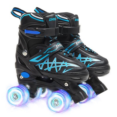 Kids Roller Skates for Boys Girls Kids, 4 Sizes Adjustable Quad Skates with A...