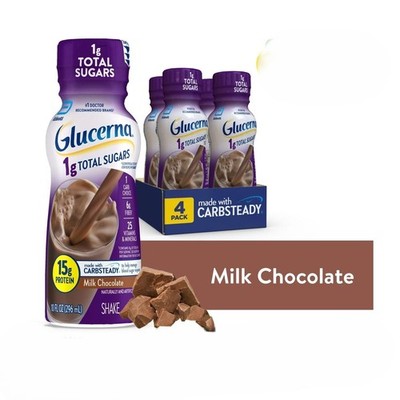 Glucerna 1g Total Sugars Shake Chocolate 10 oz Bottle,4 Pack