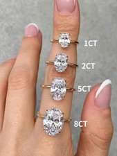 925 Sterling Silver 1-8CT Zircon Oval Stone Ring For Women Engagement Wedding Lu