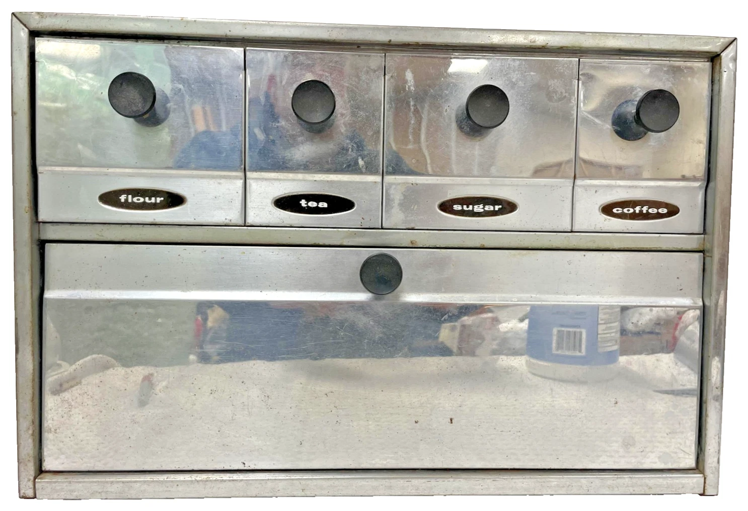 Vintage Krestline? Metal Bread Box Silver 4 Labeled Drawers Chrome MCM
Opens in a new window or tab