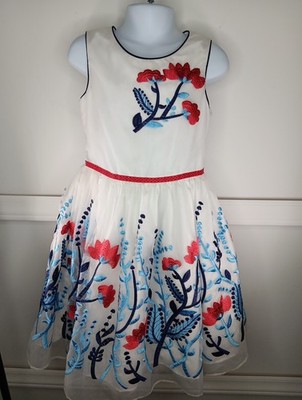 pippa and julie embroidered dress Pippa And Julie Floral Embroidered Dress Size 6 White Blue Red Crinolin EUC