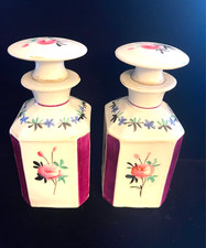 Pair Antique Old Paris French Porcelain Perfume Bottles with Stoppers