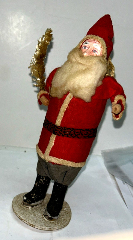 Antique Santa Claus With Tree Back Pack Felt Clothing