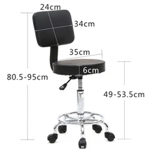 Adjustable Salon Stool Black PU Leather 360 Swivel Hydraulic Stool 49-64cmHeight