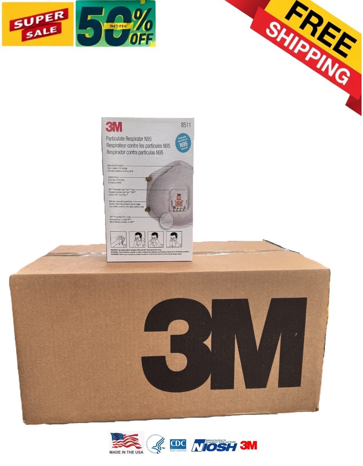 3M N95 8511 Particulate Respirator Face Mask New Case Of 80 -Exp 12/25