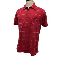 QUICKSILVER Polo Shirt Men's LARGE Red Striped Short Sleeve 100 Cotton