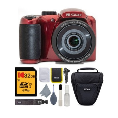Kodak PIXPRO AZ255 Astro Zoom 16MP Digital Camera (Red) with 32GB SD Card Bundle