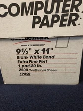OFFICEMAX Continuous Computer Paper 1 Part 9.5" x 11" 20 lb White 2500  