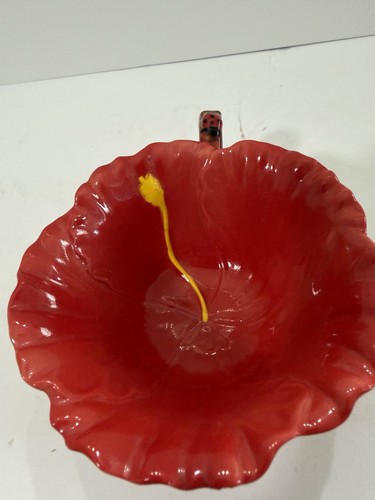  Coupe fleur coquelicot céramique rouge avec poignée coccinelle peinte main 6" - Photo 8/8