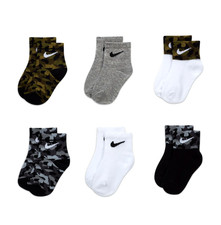 Nike Baby 6 Pk Multicolor Ankle Cotton Camouflage Swoosh Sock Set Sz 12-24 MO