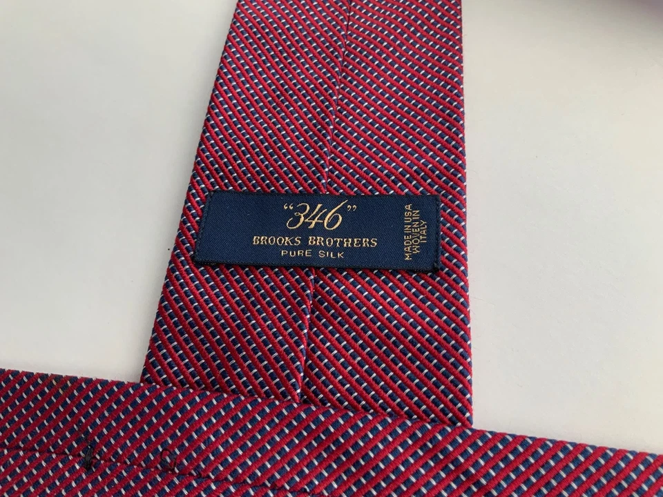 Brooks Brothers 346 Tie Repp Шелковый 3,25 дюйма широкий Красный Белый Geo Dot Сделано в США - Изображение 4 из 4