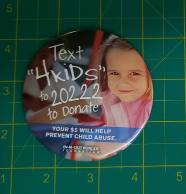 In N Out Burger Foundation Text 4kids Employee Associate Button Pin INO
