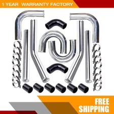 2.5 Universal Aluminum Intercooler Turbo Piping Kit Black Hose Clamps