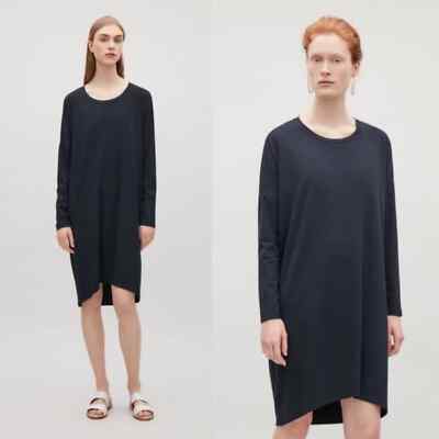 COS Oversized Navy Blue Long Sleeve Dress with Silk Panel Size XS