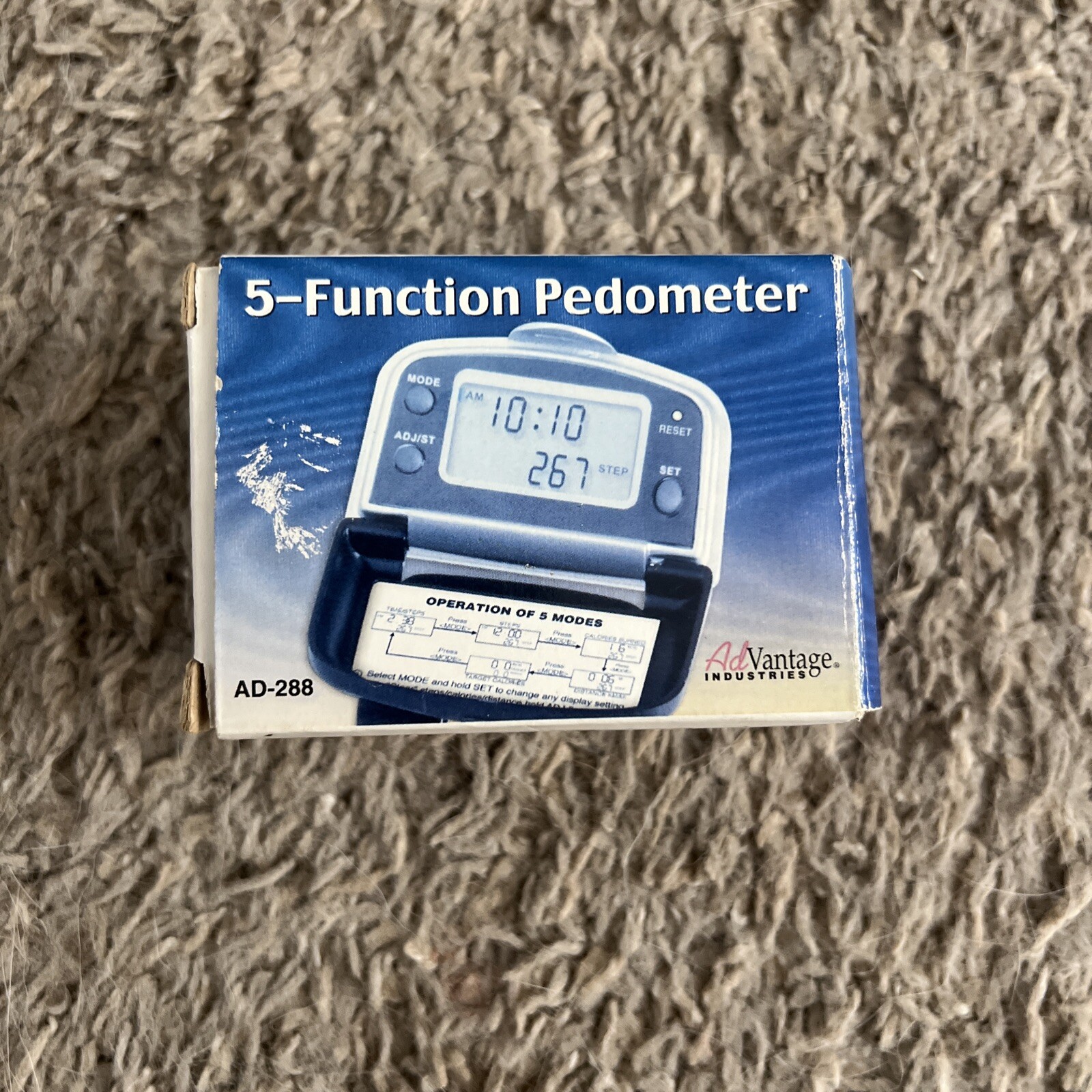 Advantage 5 Function Pedometer AD-288 NEW FACTORY PACKAGING with Instructions