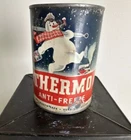 Vintage Thermo Snowman Anti Freeze One Quart Gas Oil  Full Advertising Metal Can