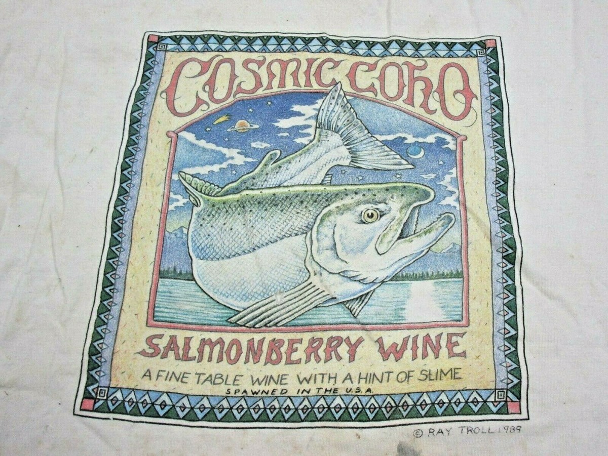【りょー】 TROLL RIO PHOTO PRASHIRT XL Vintage Ray Troll Artwork Cosmic Coho (XL) Salmonberry Wine