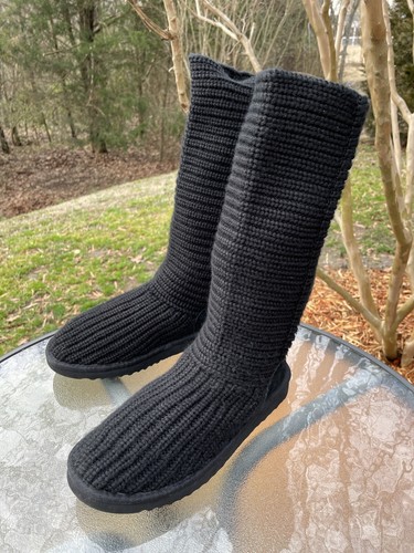 Tall Black Knee High Knit Boot SN 5814 