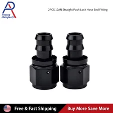 2PC -10 AN Straight Push on Lock Hose Barb Fitting Oil/Fuel/Gas Line Adapter
