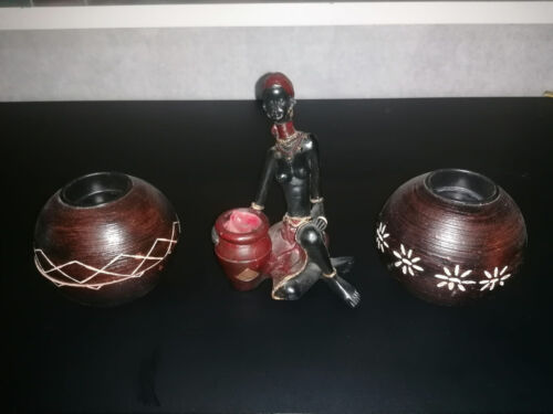 Afrika Deko - Set Figur und zwei Teelichthalter - Bild 1 von 1