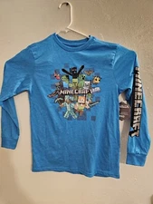 Minecraft Long Sleeve Blue Tshirt, Size Youth XL 14/16