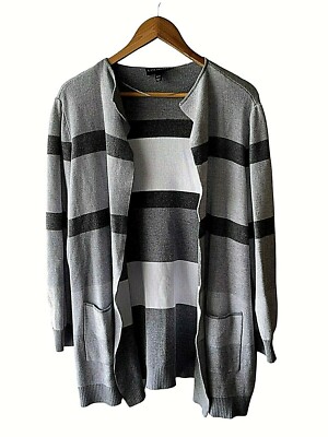 Lane Bryant Size 18/20 Soft Gray Striped Open Front Cardigan