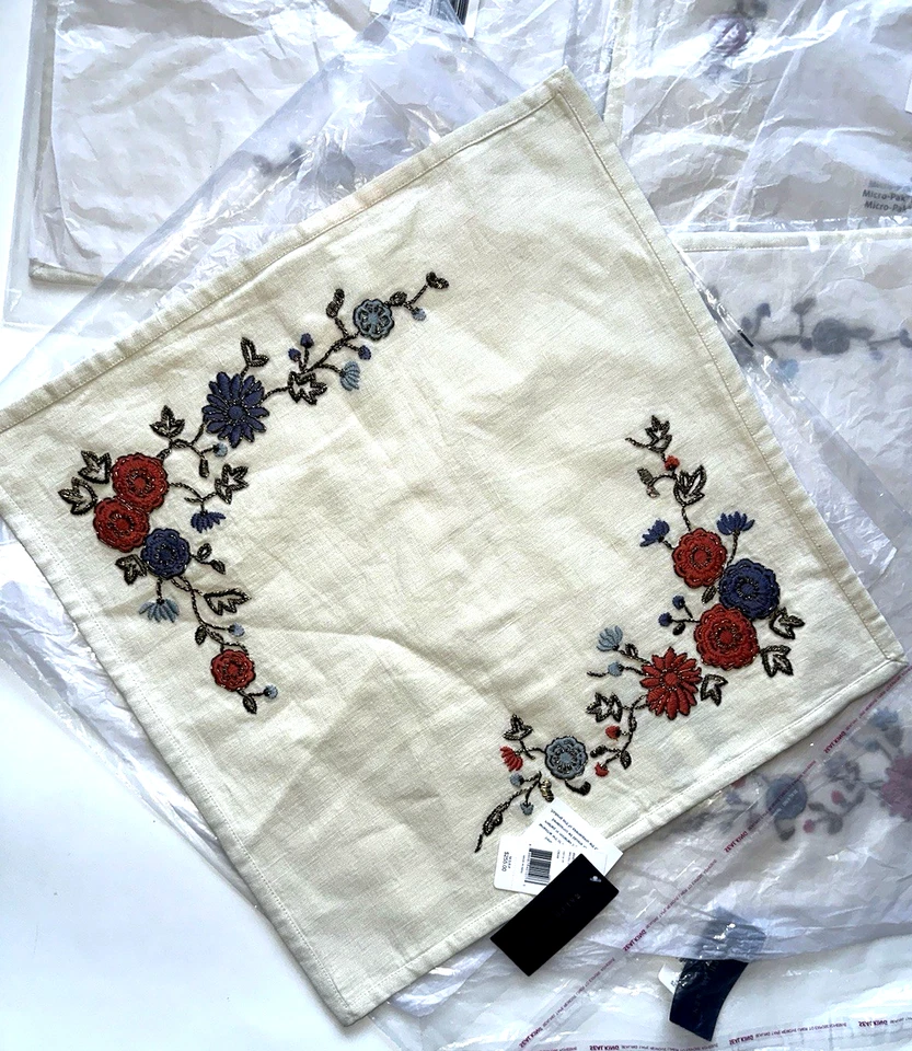 RALPH LAUREN Macall Floral Embroidery Linen Pillow Cover 18x18 NWT $255 LOT Of 6 - Image 2 of 4