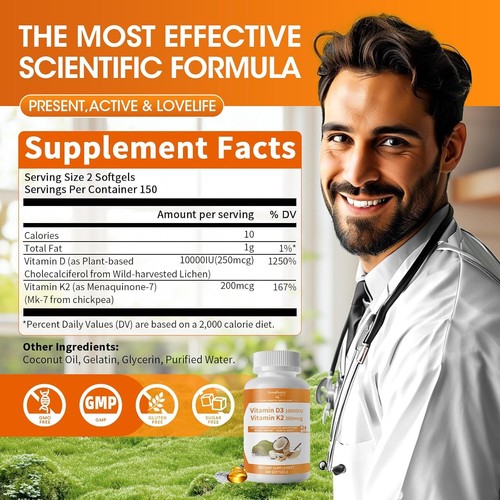 Vitamin D3 10000 IU 300 Softgels | Value Size | Max Potency | by Green People - Picture 7 of 8