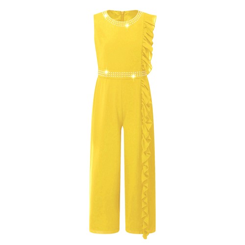 Kids Girls Jumpsuit Belted Catsuits Sparkling Romper Party Costumes Event Shiny - Picture 29 of 60