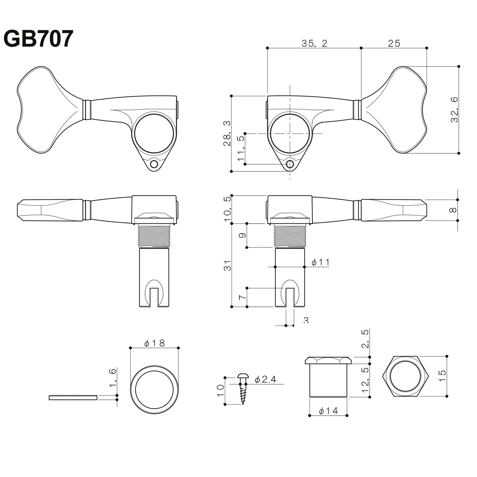 NEW Gotoh GB707 5Strings Bass Machine Heads Tuner Set L3+R2 w/ Screws