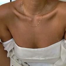 Women's Fashion Gold Or Silver Double Layer Snake Chain Minimalist Necklace1-60