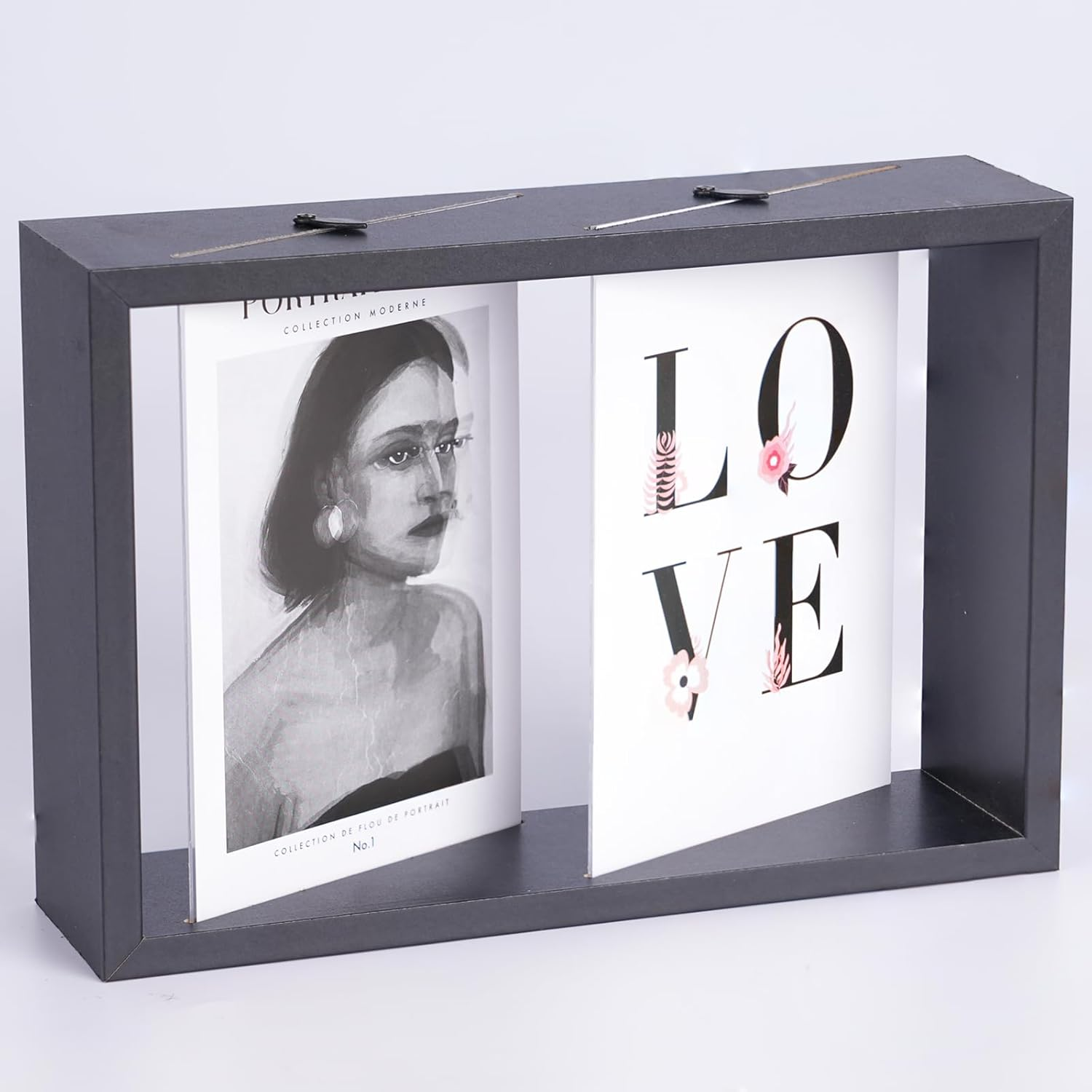 Picture Frame 4X6 Double: Black Wood Photo Frames for Desk Display Hold 4 Vertic
