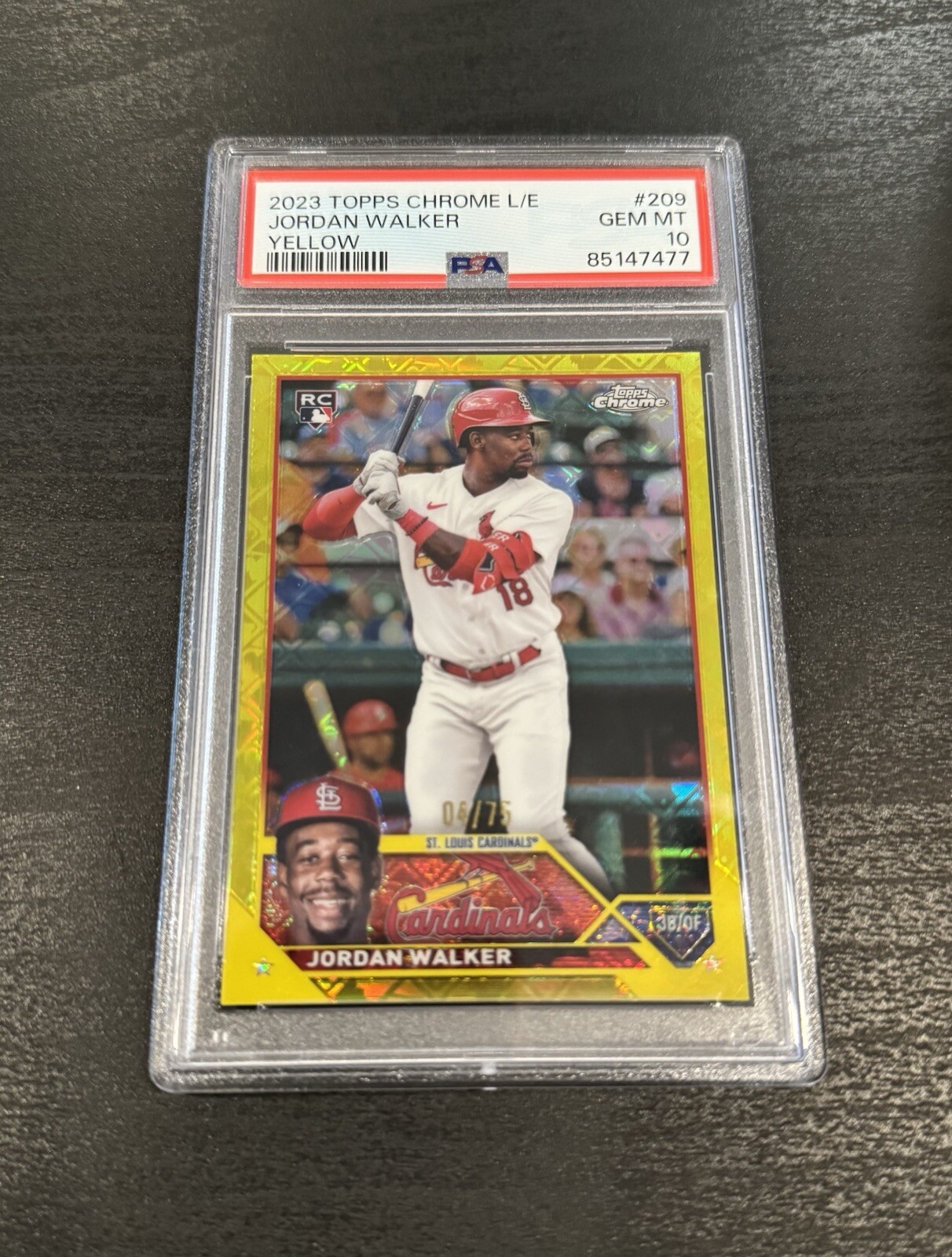 2023 Topps Chrome Jordan Walker RC  Yellow Logofractor /75 PSA 10 Cardinals