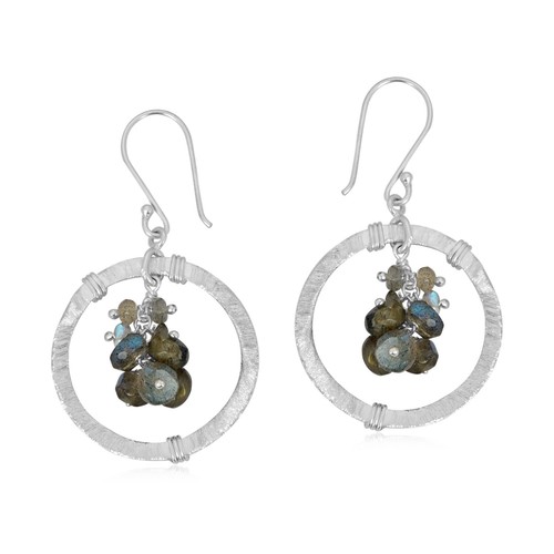 Artisan Crafted Sterling Silver Scratch Finish and Labradorite Jewelry Earring - Picture 3 of 4