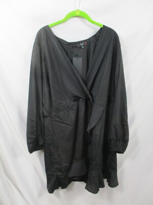 AX Paris Dress Womens 22 Black Shift V Neck Long Sleeve Short Zip Polyester