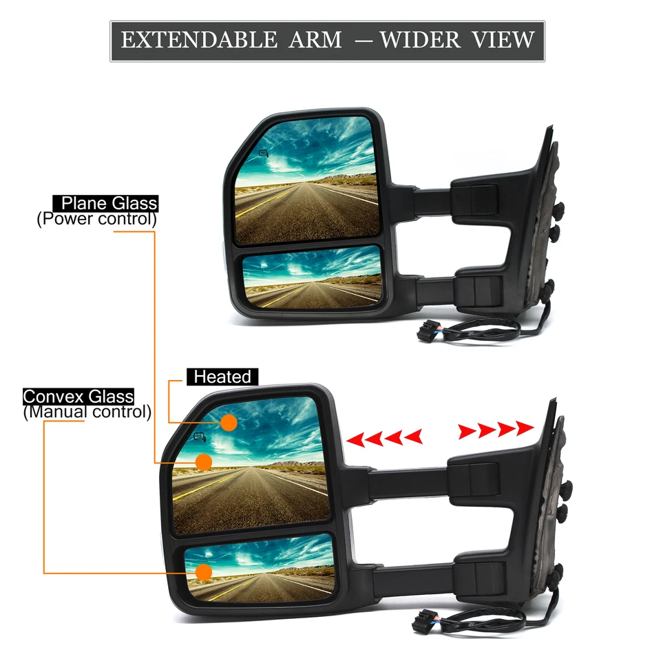 Espejos retrovisores de remolque actualizados para Ford F250 Super Duty 2012 potencia señal térmica cromados Foto 2 de 4