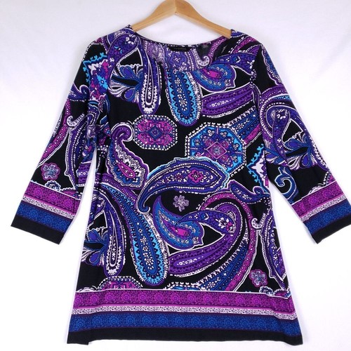 Investments Boho Paisley Print Kleid Lila Blau Schwarz Artcore Retro Gr. L