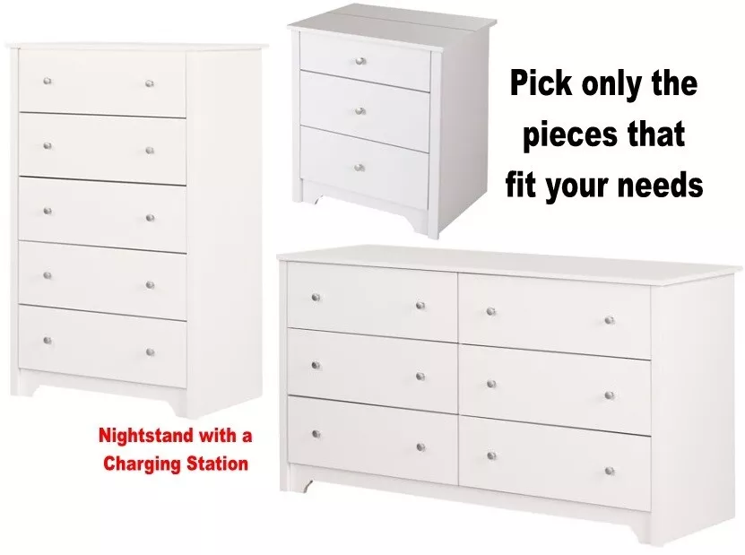 White Bedroom Furniture Set Dresser Nightstands Chest Dressers Drawer Sets NEW