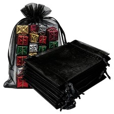 Sheer Organza Mesh Drawstring Gift Bags 4x6 Inch Black Pack of 50