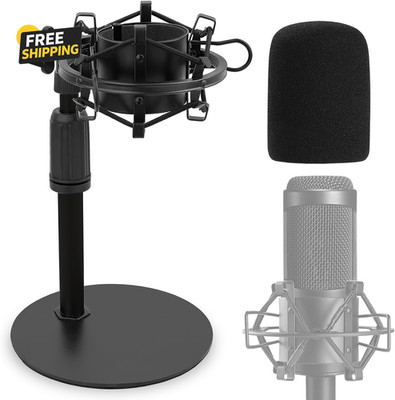 Upgraded AT2020 Desktop Mic Stand, Adjustable Mic Stand Desk with Shock Mount