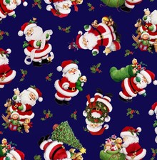 Christmas Fabric  Santa's List Santa Claus Toss Blue  Elizabeth's Studio YARD
