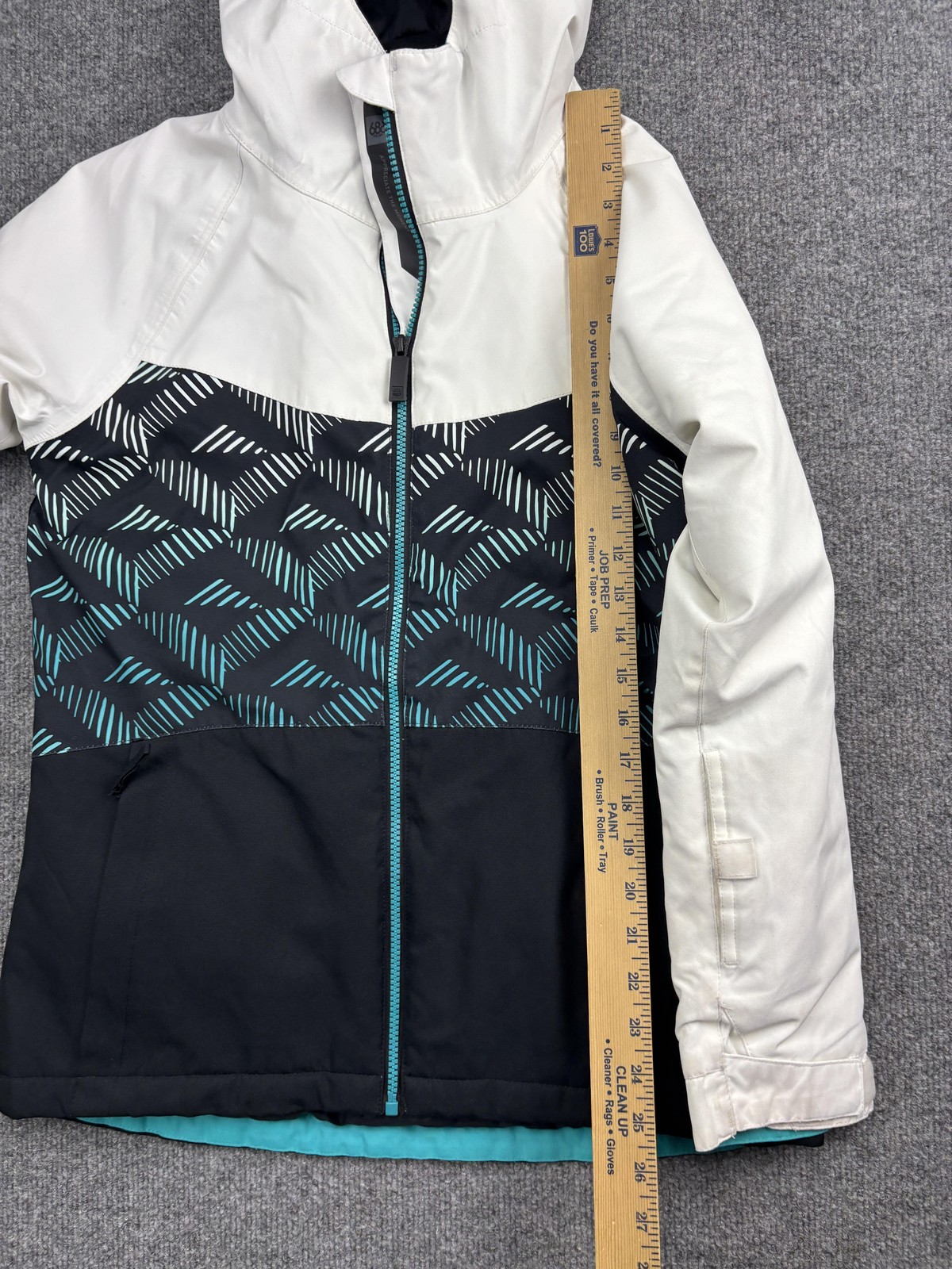 686 Jacket Youth Large White Black Hooded Insulated Snowboard 10K Waterproof