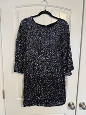 Alice + Olivia Black Sequin Open Back Cocktail Dress Bell Sleeve Size Medium 