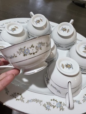 Noritake Leonore Japan Vintage Tea Cup Set Tray Floral Lot 8 Cups Serving Platte