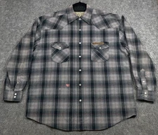 Jesse James Work Wear Pearl Snap Shirt Mens L Gray Plaid West Coast Choppers