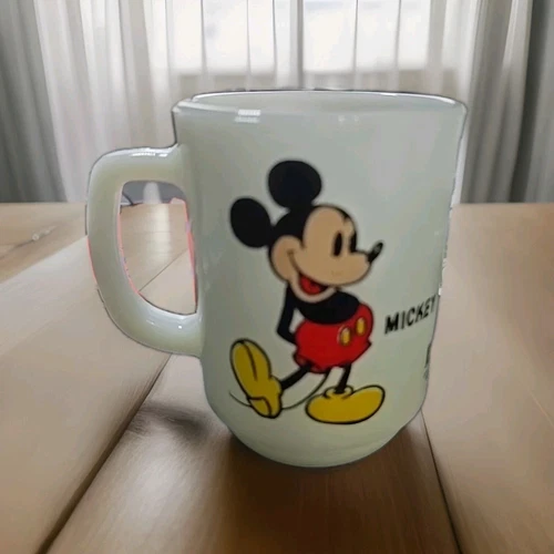 VINTAGE Mickey Mouse Fire-King Anchor Hocking Milk Glass Disney PEPSI Mug Chip