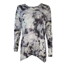 Logo by Lori Goldstein Top Womens Size M Medium Gray Floral Ember Printed Mesh