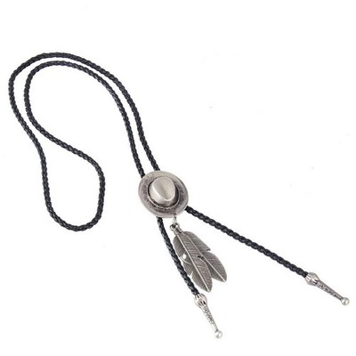 Western Cowboy Rodeo Bolo Tie Hut und Feder Anhänger Schwarz