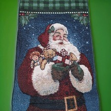 Christmas Wall Hanging Santa Claus Mohawk Home Tapestry Decor Holly Vintage USA