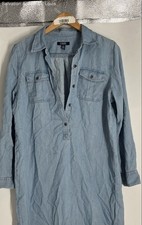 Chaps Womens Blue Denim Long Sleeve Button Front Knee Length Shirt Dress Size L